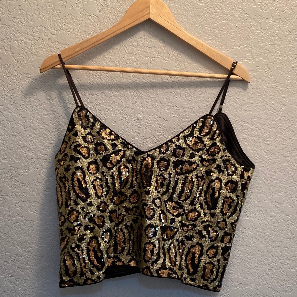 Leopard Print Sequin Crop Tank